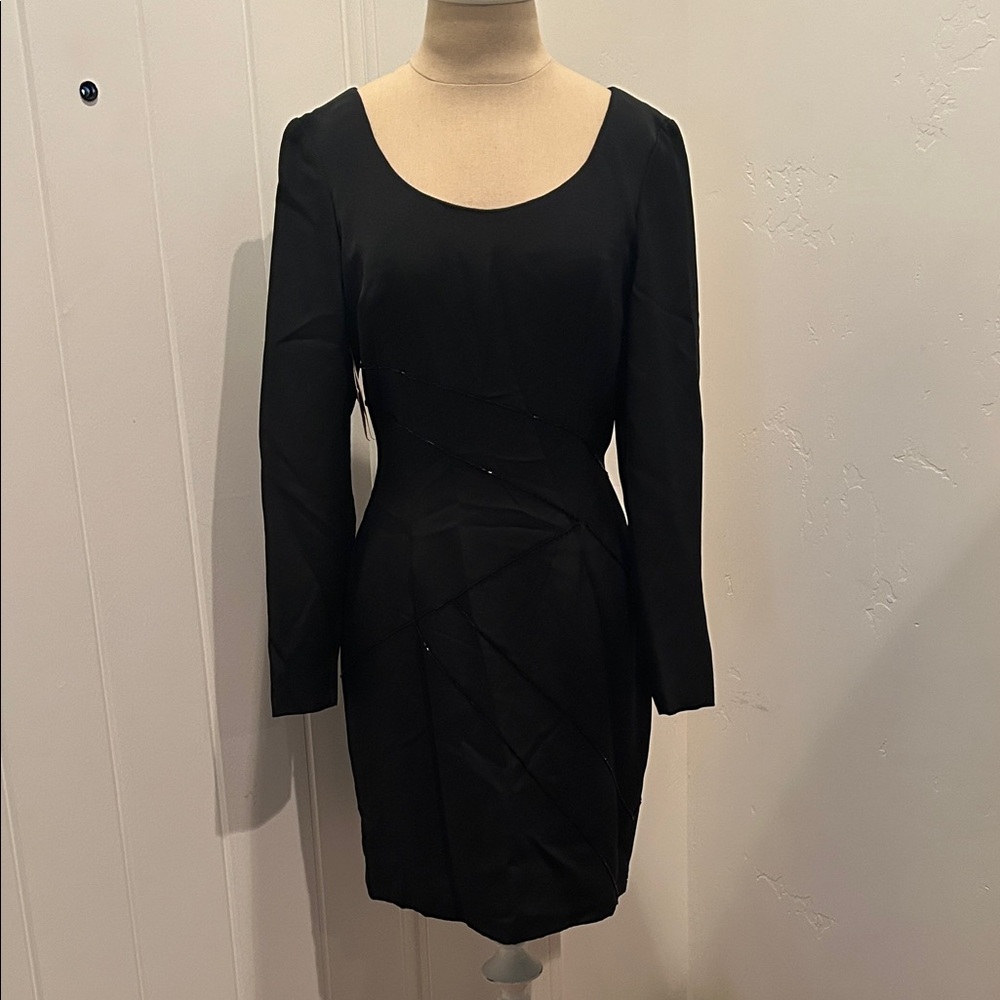 Lane Davis Beverly Hills Vintage Black Beaded Detailed Long Sleeve Dress